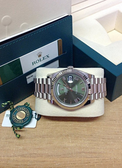 Rolex day-date ll white gold green dial