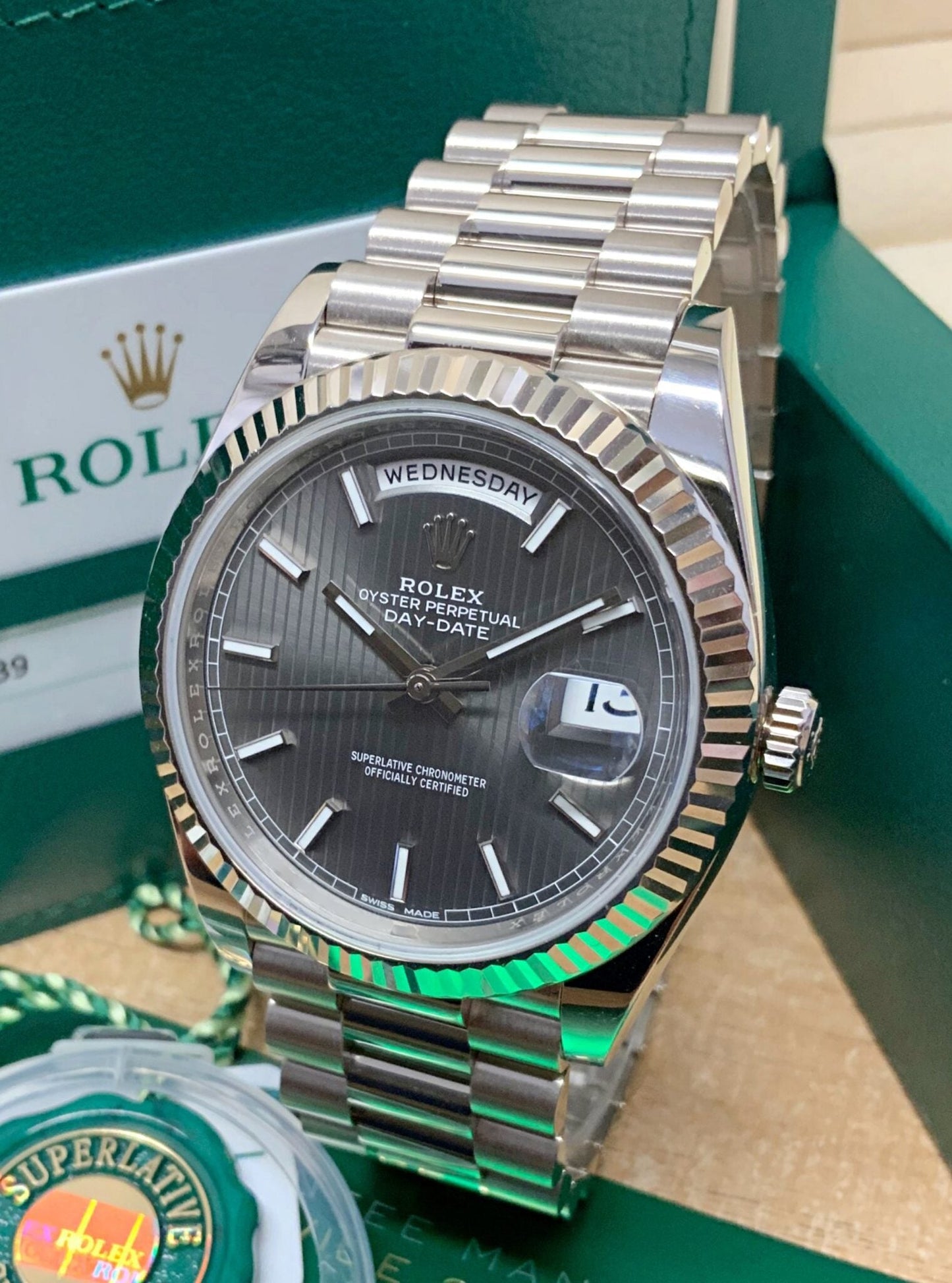 Rolex Day-Date White Gold silver dial